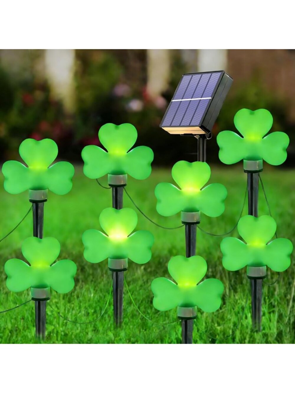 St. Patrick's Day Solar Garden Lights - 8 Pack Waterproof Shamrock Stake Decor